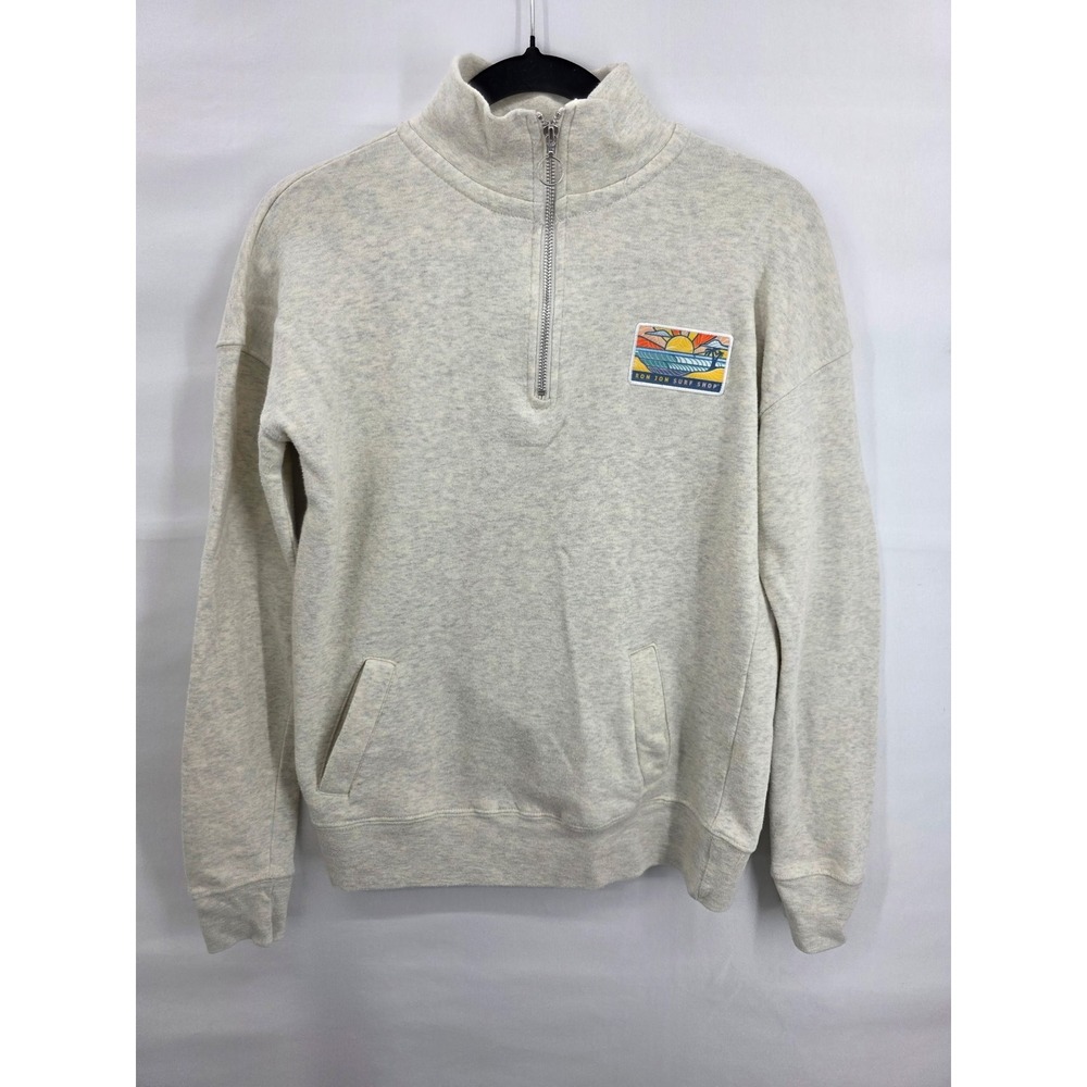 Ron Jon Surf Shop Mens Quarter Zip Sweatshirt Oatmeal Heather Grey Small